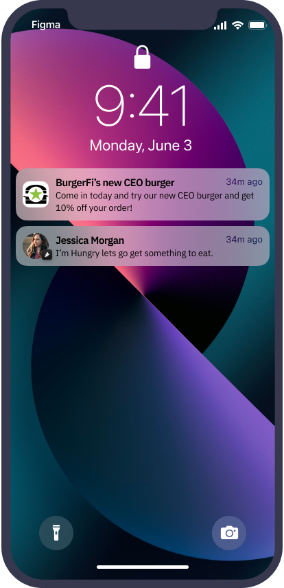 Phone screen showing DineEngine push notifications