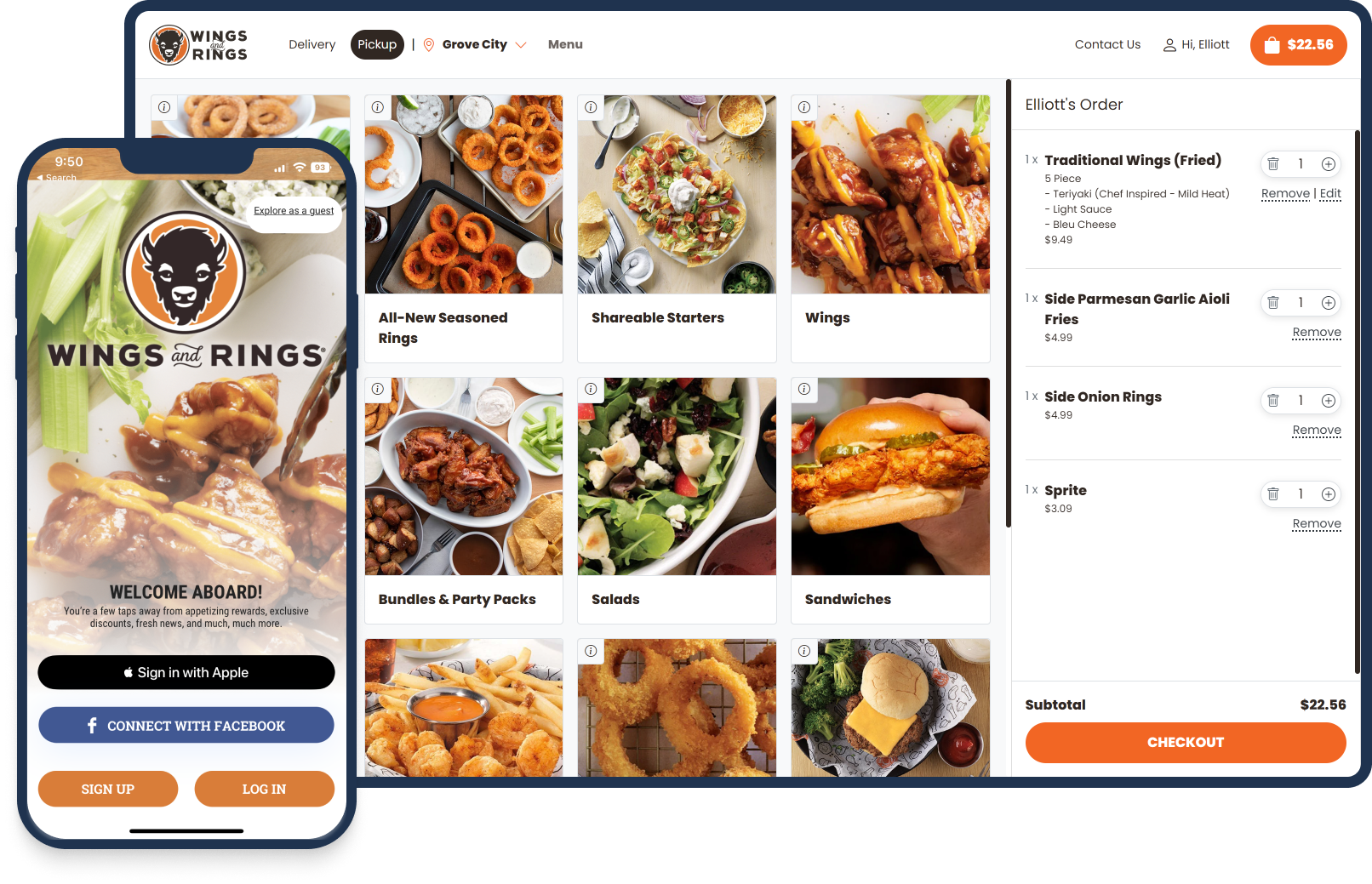 DineEngine's Punchh implementation for Wings and Rings highlighting single sign-on capabilities