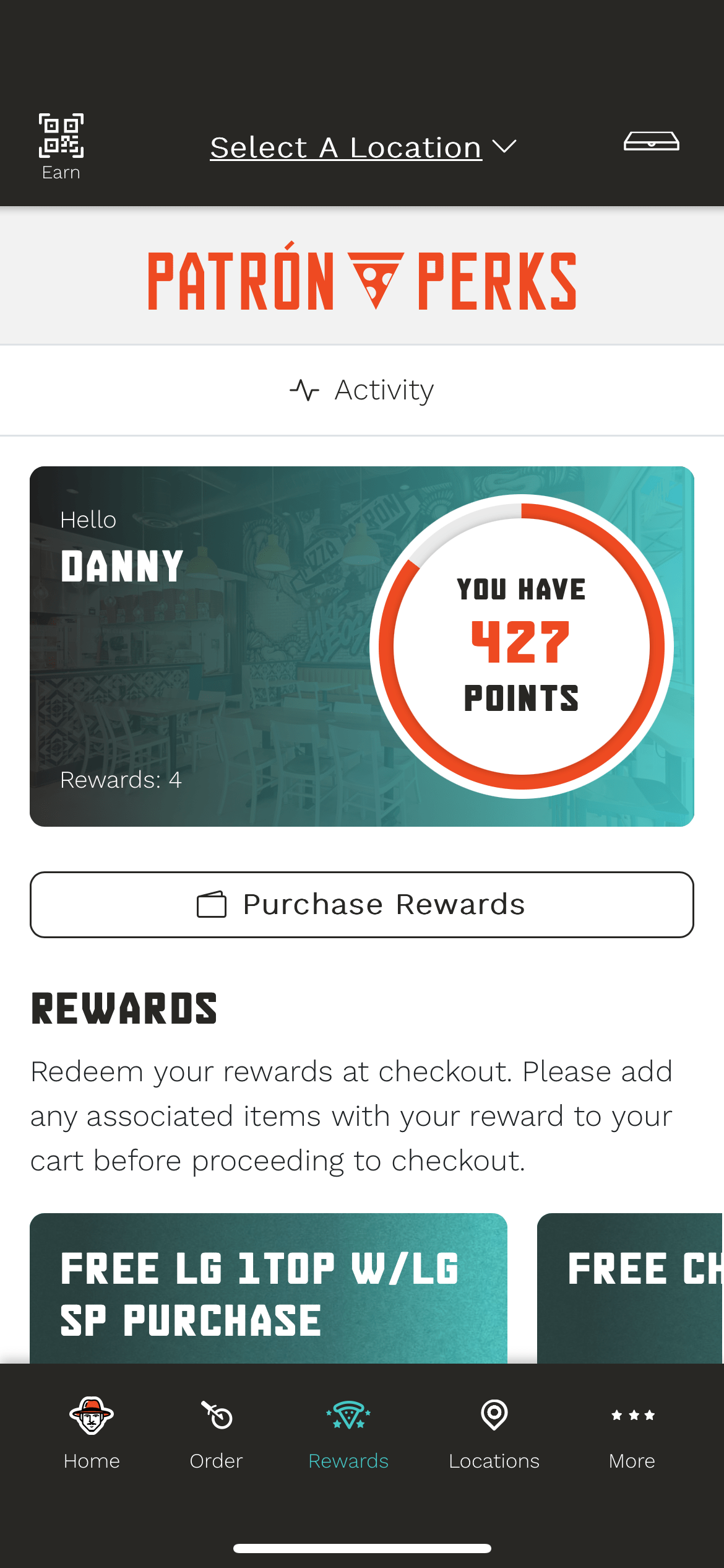 App rewards screen