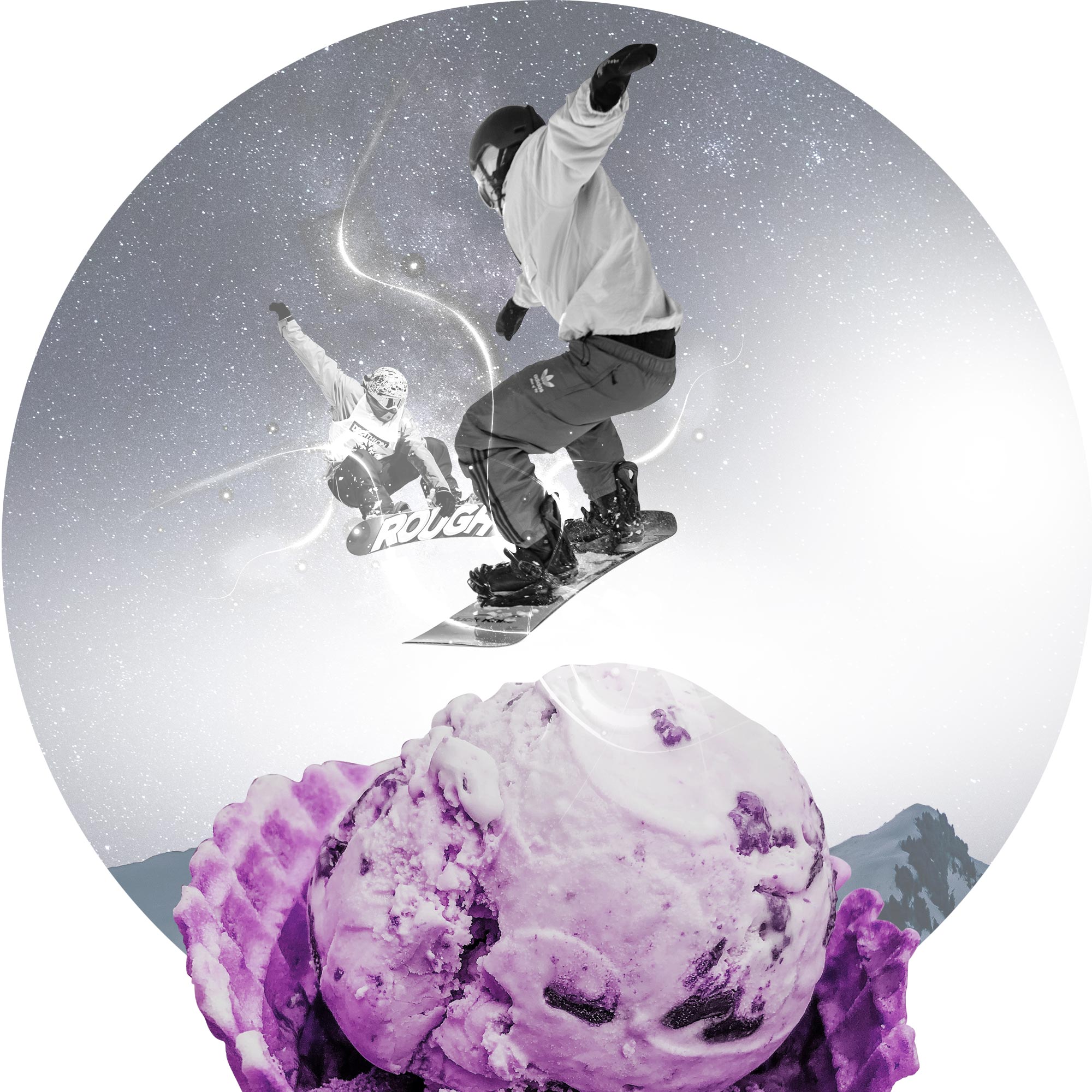 Mobile apps built creamy Snowboarders jumping ice cream